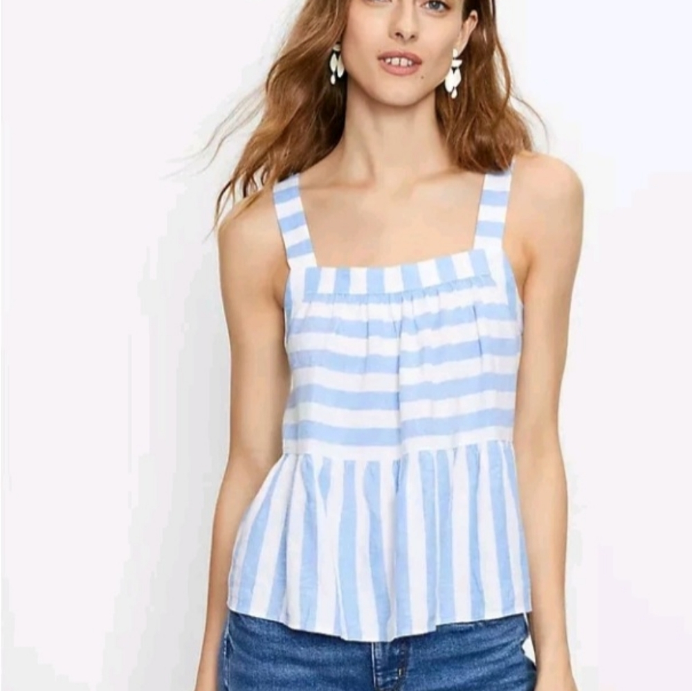 LOFT Blue White Stripe Peplum Tank Sleeveless Blouse Size Small NEW NWT